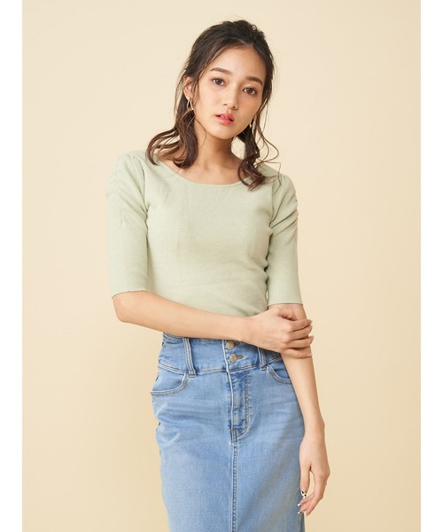 ROYAL PARTY（ロイヤルパーティー）の「【エコヴェロ】洗えるニットVネック半袖パワショルトップス（ニット/セーター・レディース・オフホワイト/ベージュ/ピンク/グリーン/ブルー/ネイビー/ブラック/マルチ/ホワイト系その他2/ブラック系その他・FREE）」の16枚目の写真