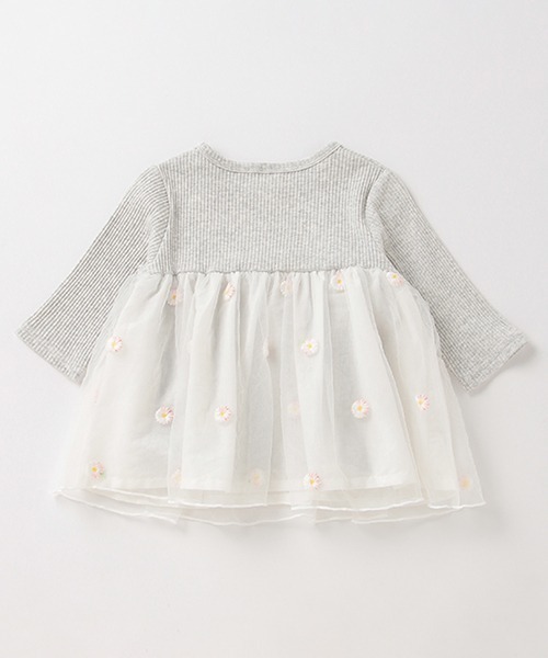 petit main（プティマイン）の「マーガレットチュールドッキングTシャツ（Tシャツ/カットソー・キッズ・クリーム/ライトピンク/ライトグレー・110cm/120cm/100cm/90cm/130cm/80ｃｍ）」の4枚目の写真