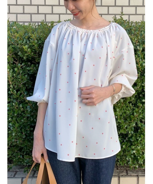 BEARDSLEY(ビアズリー)の「ドットギャザーブラウス(シャツ/ブラウス・レディース・ブラック/ピンク・FREE)」の1枚目の写真