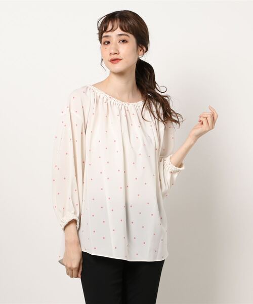 BEARDSLEY(ビアズリー)の「ドットギャザーブラウス(シャツ/ブラウス・レディース・ブラック/ピンク・FREE)」の3枚目の写真