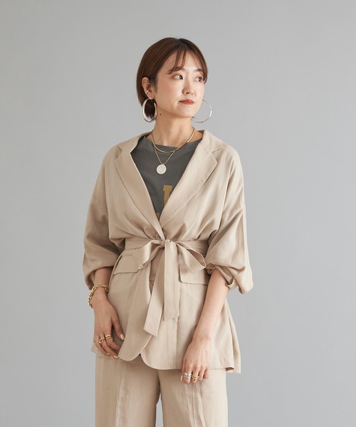 DouDou(ドゥドゥ)の「【WEB限定】ジャケット+パンツ セットアップ(セットアップ・レディース・ベージュ/グリーン/ネイビー・FREE)」の5枚目の写真