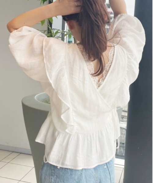 Heather(ヘザー)の「3WAYカシュクール半袖ブラウス 955907(シャツ/ブラウス・レディース・ホワイト/ブラック/ピンク/ブルー・FREE)」の3枚目の写真