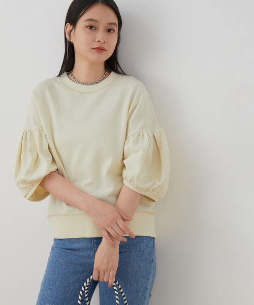 ADAM ET ROPE'(アダムエロペ)の「パワーショルダートレーナー(Tシャツ/カットソー・レディース・カーキ/スミクロ/キナリ・FREE)」の2枚目の写真