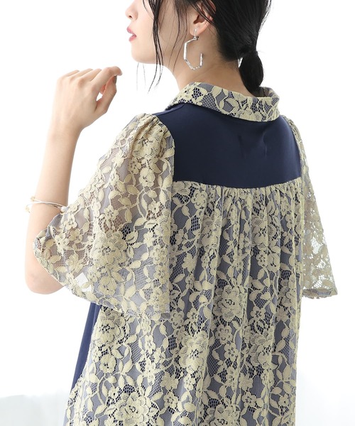 somari imagination（ソマリ イマジネーション）の「『レースデザインポロシャツ』（ポロシャツ・レディース・ネイビー・1/2）」の2枚目の写真