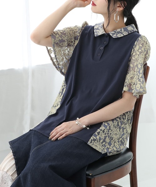somari imagination（ソマリ イマジネーション）の「『レースデザインポロシャツ』（ポロシャツ・レディース・ネイビー・1/2）」の19枚目の写真