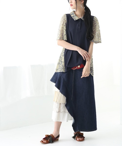 somari imagination（ソマリ イマジネーション）の「『レースデザインポロシャツ』（ポロシャツ・レディース・ネイビー・1/2）」の5枚目の写真