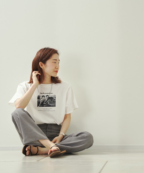 prose verse(プロズヴェール)の「ローマの休日シネマTシャツ(Tシャツ/カットソー・レディース・チャコールグレー/オフホワイト・フリ-)」の14枚目の写真
