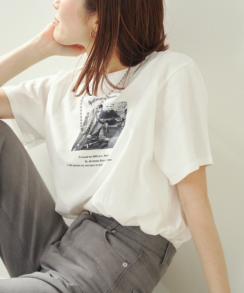 prose verse(プロズヴェール)の「ローマの休日シネマTシャツ(Tシャツ/カットソー・レディース・チャコールグレー/オフホワイト・フリ-)」の15枚目の写真
