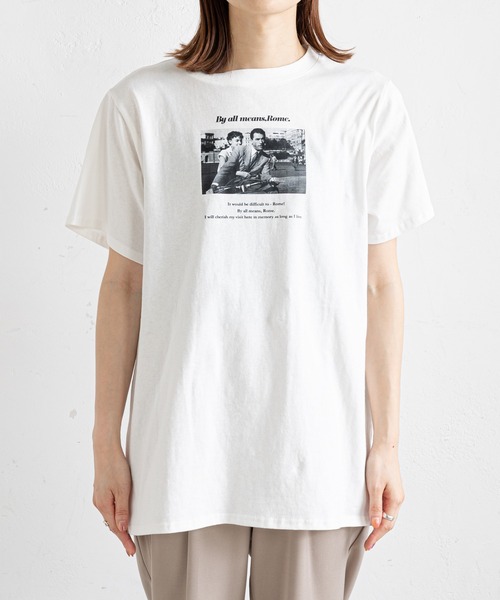 prose verse(プロズヴェール)の「ローマの休日シネマTシャツ(Tシャツ/カットソー・レディース・チャコールグレー/オフホワイト・フリ-)」の21枚目の写真