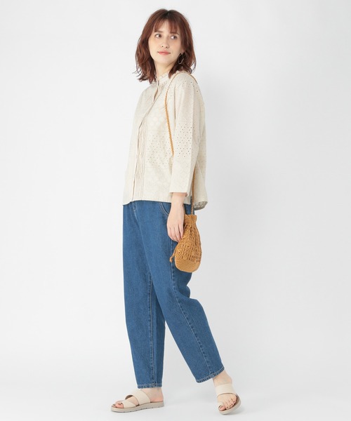 studio CLIP(スタディオクリップ)の「パッチワーク風羽織りブラウス(シャツ/ブラウス・レディース・オフホワイト/ブラック/ライトベージュ・MEDIUM/LARGE)」の4枚目の写真