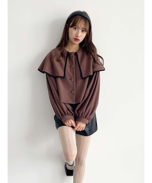 Honey Salon（ハニーサロン）の「ボリュームスリーブビッグカラージャケット（トレンチコート・レディース・アイボリー/ブラウン・FREE）」の2枚目の写真