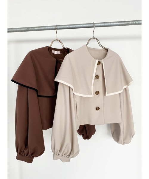 Honey Salon（ハニーサロン）の「ボリュームスリーブビッグカラージャケット（トレンチコート・レディース・アイボリー/ブラウン・FREE）」の6枚目の写真