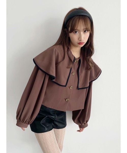 Honey Salon（ハニーサロン）の「ボリュームスリーブビッグカラージャケット（トレンチコート・レディース・アイボリー/ブラウン・FREE）」の3枚目の写真