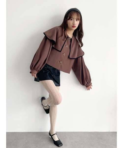 Honey Salon（ハニーサロン）の「ボリュームスリーブビッグカラージャケット（トレンチコート・レディース・アイボリー/ブラウン・FREE）」の18枚目の写真