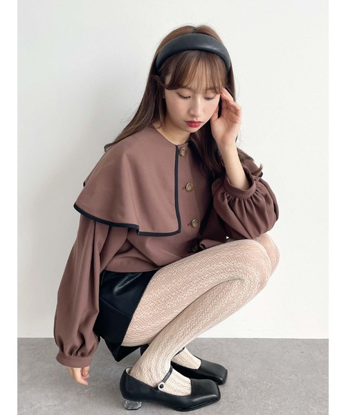 Honey Salon（ハニーサロン）の「ボリュームスリーブビッグカラージャケット（トレンチコート・レディース・アイボリー/ブラウン・FREE）」の14枚目の写真