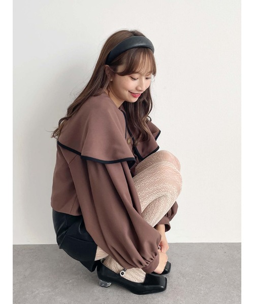 Honey Salon（ハニーサロン）の「ボリュームスリーブビッグカラージャケット（トレンチコート・レディース・アイボリー/ブラウン・FREE）」の10枚目の写真