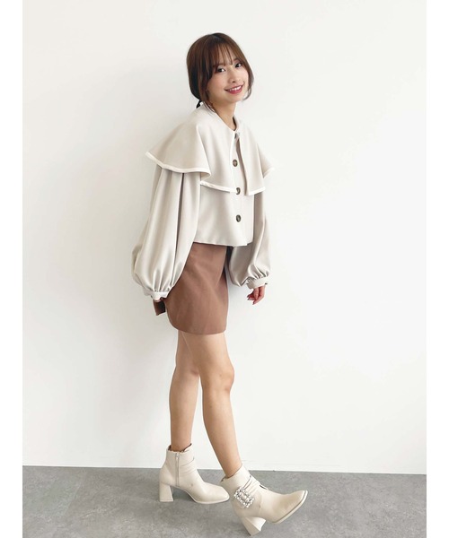 Honey Salon（ハニーサロン）の「ボリュームスリーブビッグカラージャケット（トレンチコート・レディース・アイボリー/ブラウン・FREE）」の4枚目の写真