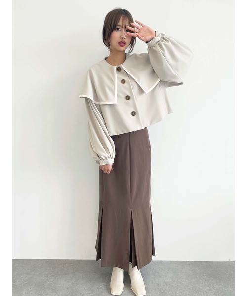 Honey Salon（ハニーサロン）の「ボリュームスリーブビッグカラージャケット（トレンチコート・レディース・アイボリー/ブラウン・FREE）」の22枚目の写真