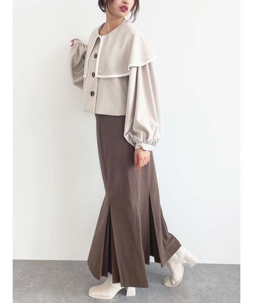 Honey Salon（ハニーサロン）の「ボリュームスリーブビッグカラージャケット（トレンチコート・レディース・アイボリー/ブラウン・FREE）」の8枚目の写真