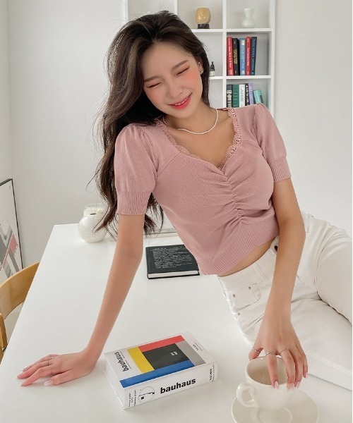 chuu（チュー）の「CHUU レースハートシャーリングTシャツ（Tシャツ/カットソー・レディース・ピンク/イエロー/アイボリー/バイオレット・FREE）」の12枚目の写真