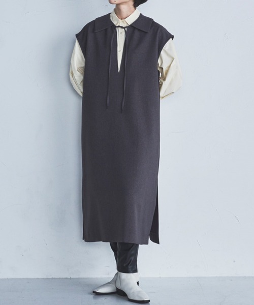 lautreamont BLEUBLANC（ロートレアモンブルーブラン）の「<lautreamont BLEUBLANC>襟付きスキッパーワンピース≪洗濯機で洗える≫（ワンピース・レディース・チャコールグレー/イエロー・9号）」の2枚目の写真