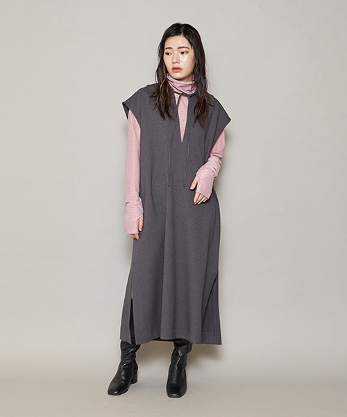 lautreamont BLEUBLANC（ロートレアモンブルーブラン）の「<lautreamont BLEUBLANC>襟付きスキッパーワンピース≪洗濯機で洗える≫（ワンピース・レディース・チャコールグレー/イエロー・9号）」の22枚目の写真