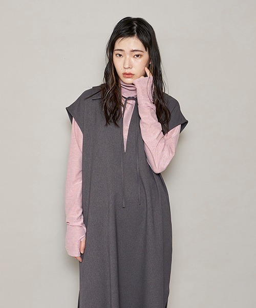 lautreamont BLEUBLANC（ロートレアモンブルーブラン）の「<lautreamont BLEUBLANC>襟付きスキッパーワンピース≪洗濯機で洗える≫（ワンピース・レディース・チャコールグレー/イエロー・9号）」の13枚目の写真