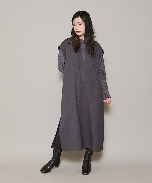 lautreamont BLEUBLANC（ロートレアモンブルーブラン）の「<lautreamont BLEUBLANC>襟付きスキッパーワンピース≪洗濯機で洗える≫（ワンピース・レディース・チャコールグレー/イエロー・9号）」の10枚目の写真
