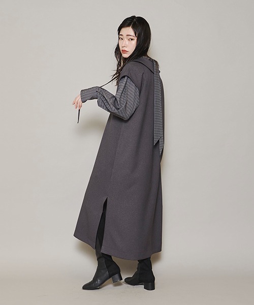 lautreamont BLEUBLANC（ロートレアモンブルーブラン）の「<lautreamont BLEUBLANC>襟付きスキッパーワンピース≪洗濯機で洗える≫（ワンピース・レディース・チャコールグレー/イエロー・9号）」の16枚目の写真