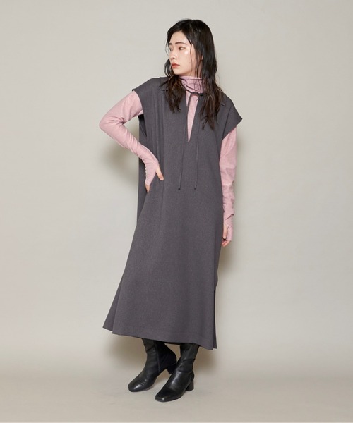 lautreamont BLEUBLANC（ロートレアモンブルーブラン）の「<lautreamont BLEUBLANC>襟付きスキッパーワンピース≪洗濯機で洗える≫（ワンピース・レディース・チャコールグレー/イエロー・9号）」の15枚目の写真