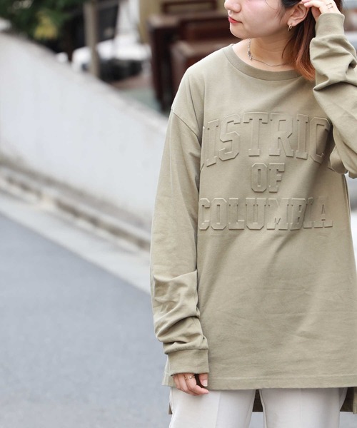 HONEYSUCKLE ROSE（ハニーサックルローズ）の「【HONEYSUCKLE ROSE】カレッジエンボスロゴロンＴ（Tシャツ/カットソー・レディース・ホワイト/オフホワイト/オリーブ/ブルー/ダークグレー/ライトベージュ・M/L）」の19枚目の写真