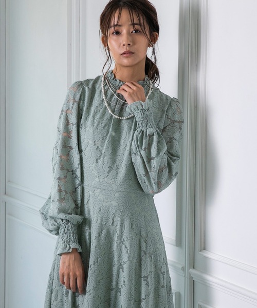 troisiemeCHACO（トロワズィエムチャコ）の「【chaco】シャーリングがポイント♪総レースワンピース（ドレス・レディース・ミント/ブラック/ピンク・9号）」の15枚目の写真