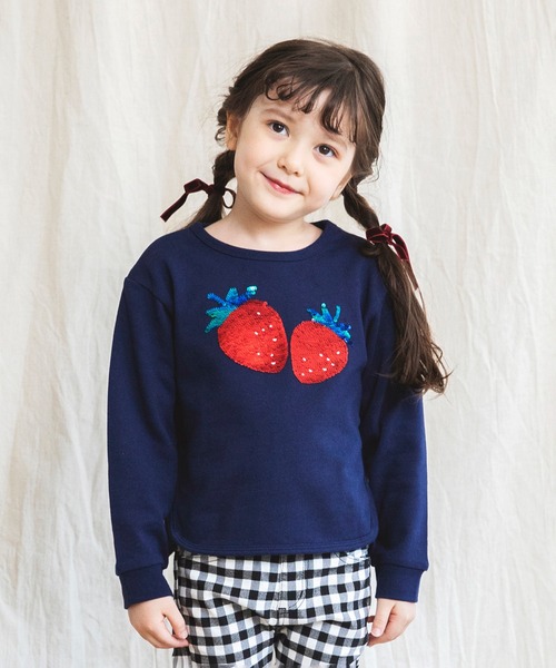 BRANSHES（ブランシェス）の「スパンコール×フルーツモチーフトレーナー（スウェット・キッズ・ネイビー/アイボリー・90/100/110/120/130）」の8枚目の写真