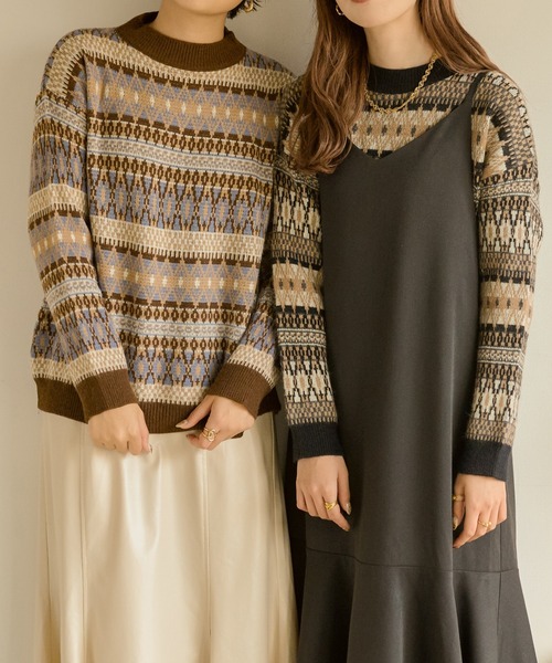 Ambre Neige（アンブルネージュ）の「ノルディックニット／【WEB/EC限定商品】（ニット/セーター・レディース・ブラック/ダークブラウン・FREE）」の2枚目の写真