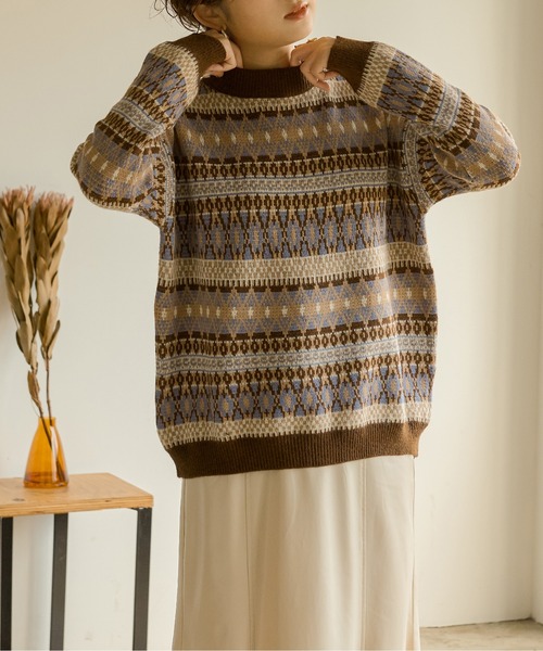 Ambre Neige（アンブルネージュ）の「ノルディックニット／【WEB/EC限定商品】（ニット/セーター・レディース・ブラック/ダークブラウン・FREE）」の8枚目の写真