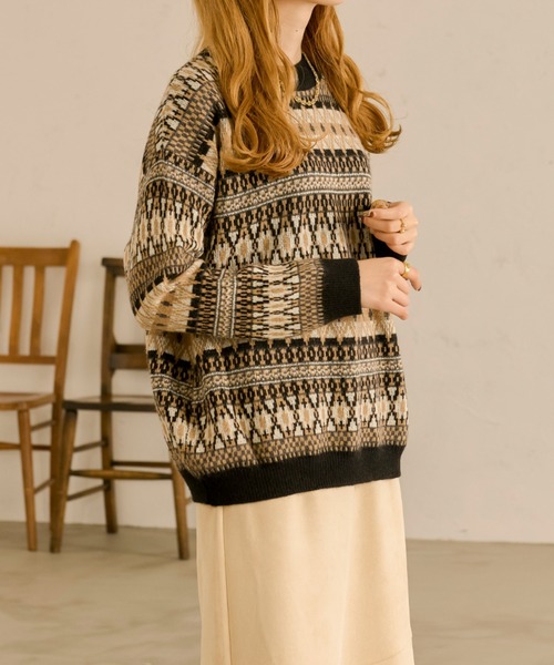 Ambre Neige（アンブルネージュ）の「ノルディックニット／【WEB/EC限定商品】（ニット/セーター・レディース・ブラック/ダークブラウン・FREE）」の4枚目の写真