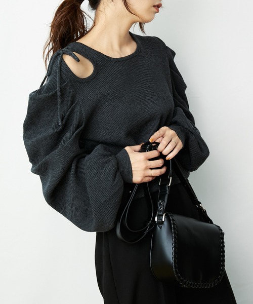 AZUL ENCANTO(アズールエンカント)の「デザインリブニット(ニット/セーター・レディース・ブラック/ダークグレー/杢グレー・FREE)」の2枚目の写真