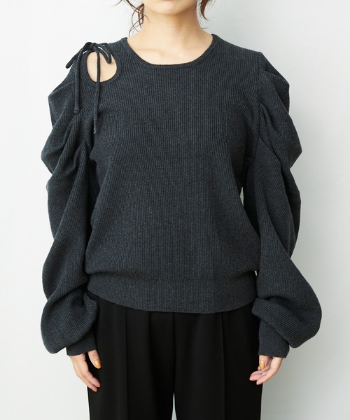 AZUL ENCANTO(アズールエンカント)の「デザインリブニット(ニット/セーター・レディース・ブラック/ダークグレー/杢グレー・FREE)」の6枚目の写真