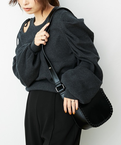 AZUL ENCANTO(アズールエンカント)の「デザインリブニット(ニット/セーター・レディース・ブラック/ダークグレー/杢グレー・FREE)」の4枚目の写真