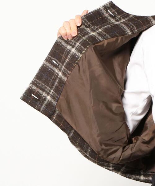 ulu（ウル）の「Shaggy check cocoon short jacket（ノーカラージャケット・レディース・ブラウン/ブラック・FREE）」の6枚目の写真