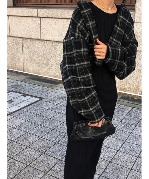 ulu（ウル）の「Shaggy check cocoon short jacket（ノーカラージャケット・レディース・ブラウン/ブラック・FREE）」の22枚目の写真