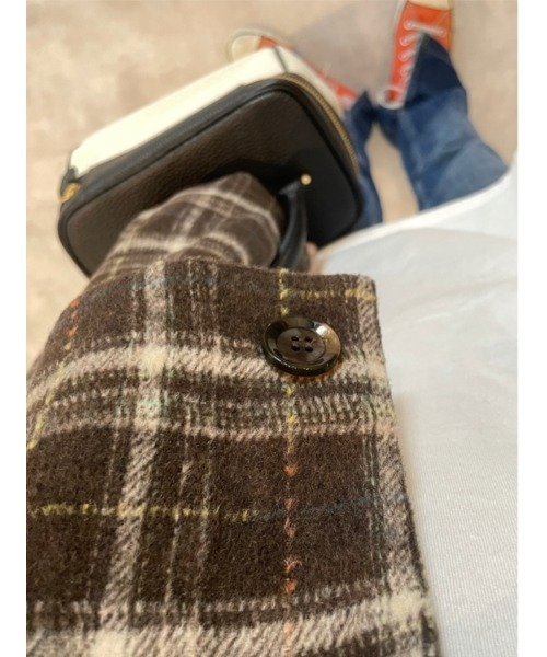 ulu（ウル）の「Shaggy check cocoon short jacket（ノーカラージャケット・レディース・ブラウン/ブラック・FREE）」の7枚目の写真
