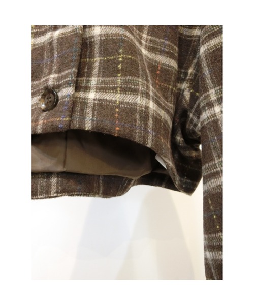 ulu（ウル）の「Shaggy check cocoon short jacket（ノーカラージャケット・レディース・ブラウン/ブラック・FREE）」の15枚目の写真