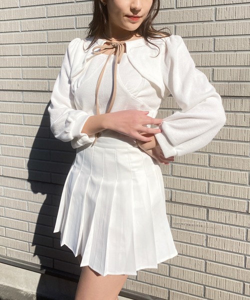 Loueme(ルエム)の「レイヤードデザイン配色リボントップス(ニット/セーター・レディース・ホワイト/ベージュ/ブラウン・FREE)」の6枚目の写真