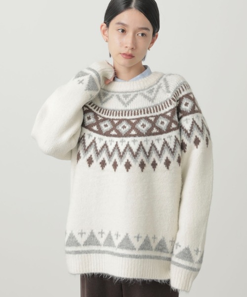 AMERICAN HOLIC(アメリカンホリック)の「求心柄ニットプルオーバー ノルディック柄(ニット/セーター・レディース・モカ/アイボリー・M/L)」の6枚目の写真