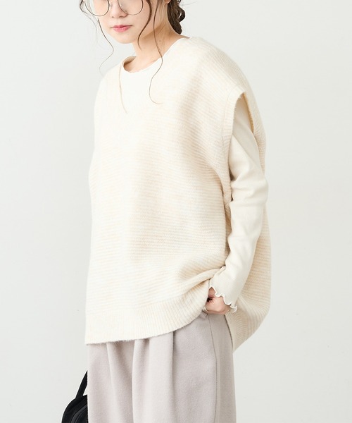 PUAL CE CIN（ピュアルセシン）の「【Du noir】ガーター編みニットベスト（ベスト・レディース・ブラック/グリーン/ナチュラル・FREE）」の3枚目の写真