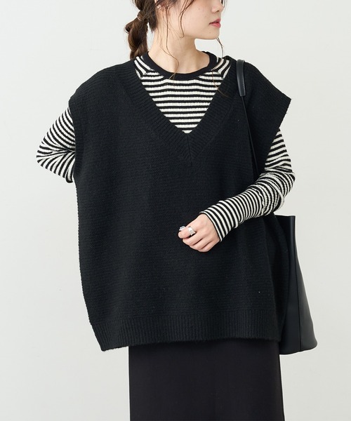 PUAL CE CIN（ピュアルセシン）の「【Du noir】ガーター編みニットベスト（ベスト・レディース・ブラック/グリーン/ナチュラル・FREE）」の2枚目の写真