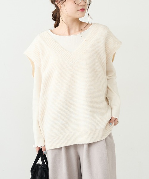 PUAL CE CIN（ピュアルセシン）の「【Du noir】ガーター編みニットベスト（ベスト・レディース・ブラック/グリーン/ナチュラル・FREE）」の6枚目の写真