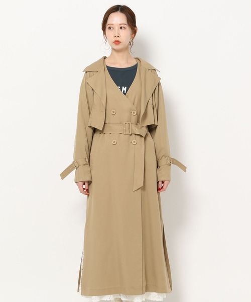 mysty woman（ミスティウーマン）の「3通りの着こなしを楽しめてお得♪　2Pセットトレンチコート 263017（トレンチコート・レディース・ブラック/ベージュ/ライトベージュ・FREE）」の6枚目の写真