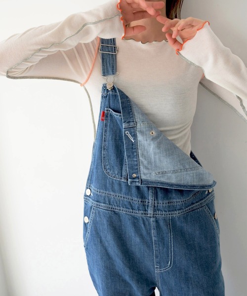 CANAL JEAN(キャナルジーン)の「RED CHOP WORKS(レッドチョップワークス) メローカラーステッチロングTシャツ(Tシャツ/カットソー・レディース・オレンジ/グリーン・38)」の2枚目の写真